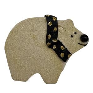 P. HECK Vintage Polar Bear BROOCH Pin Signed Ceramic Artesian Jewelry